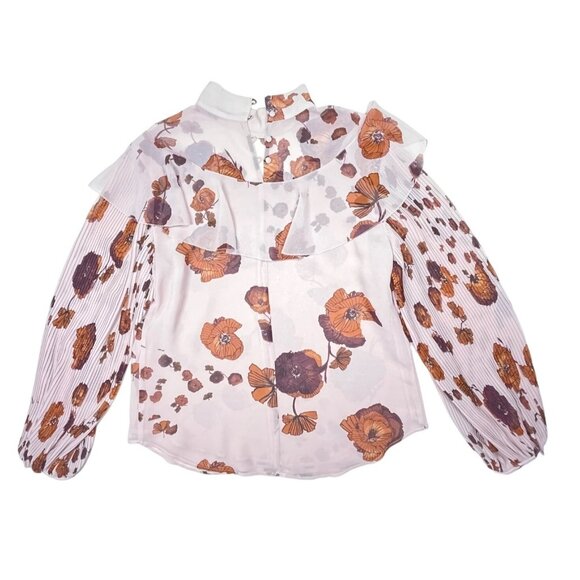 Women's Chelsea28 Floral Sheer Blouse w/ Ruffled Collar &‎ Pleated Sleeves M Med - Picture 11 of 11